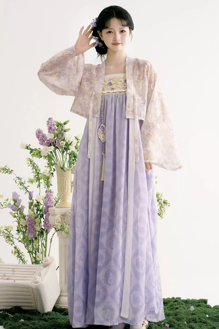 Purple [Lavender Garden] High Waisted Printed Women's Sweet Hanfu Set