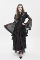 Black Stand Collar Long Trumpet Sleeves Cut-Out Women's Gothic Gorgeous Blouse