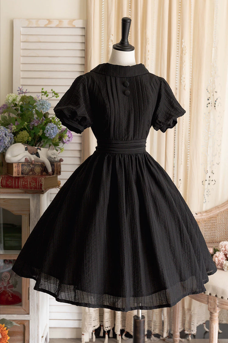 Black [Forest Gallery] High Collar Short Lantern Sleeves Pastoral Style Classic Vintage Elegant Lolita Dress