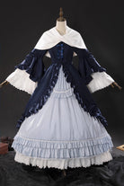 Blue [Loli Detective] Triple-Layered Ruffle Cardigan Bowknot Gothic Lolita Victorian Dress Set