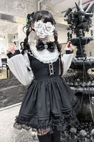 Black/White [Thorn Doll] Long Sleeves Ruffled Bow Pearl-Decorated Gothic Jirai Kei Dress