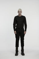 Black Studded Pleated Men's Punk Pants