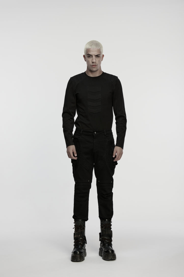 Black Studded Pleated Men's Punk Pants