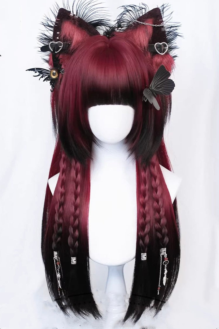 Burgundy/Black Ombre Gothic Sweet Lolita Long Straight Wig with Bangs