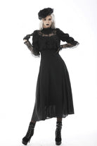 Black Stand Collar Cut-Out Half Sleeves Lace Spliced Women's Gothic Maxi Dress