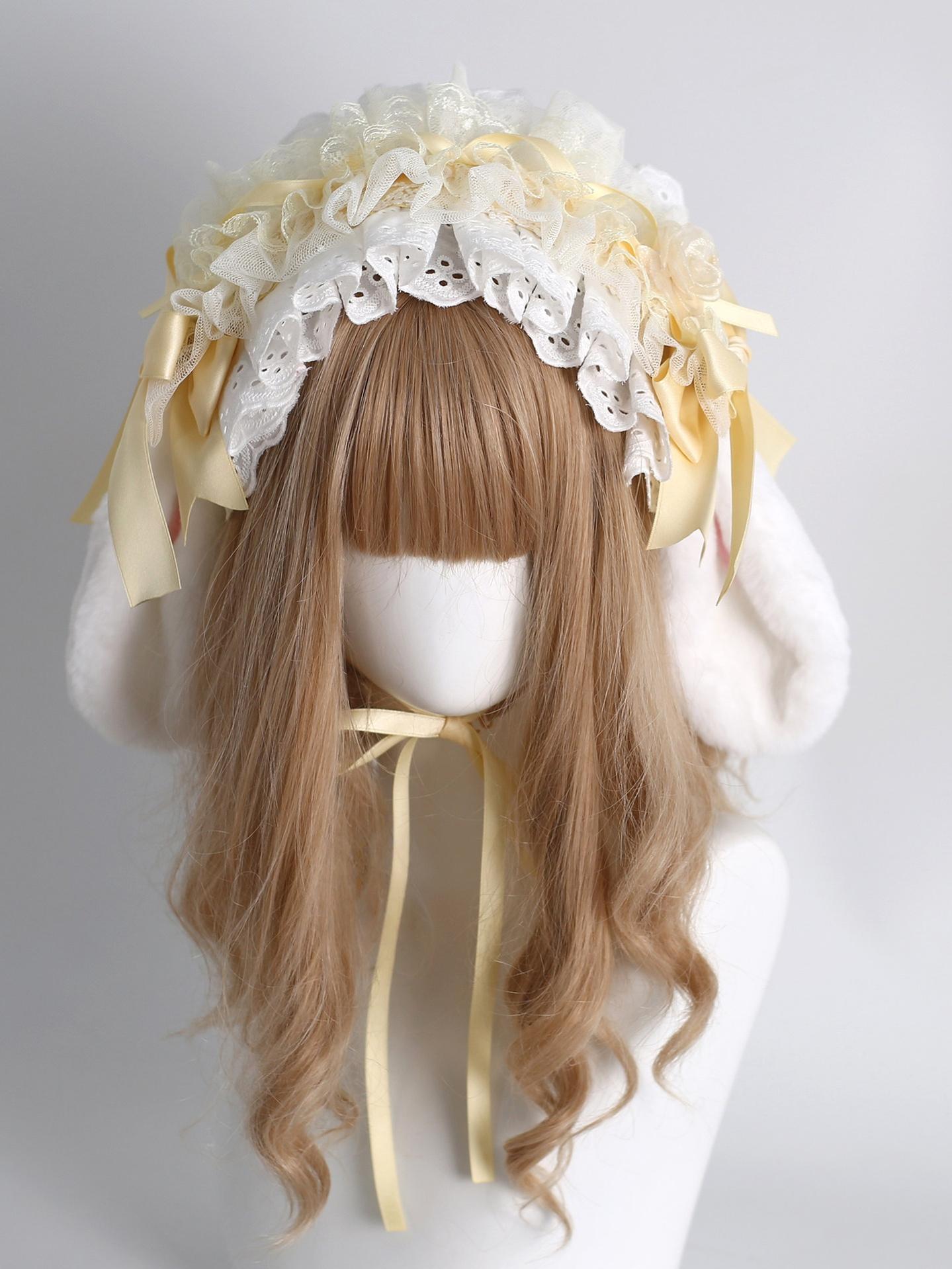 Lace Lolita Hairband, 2-in1 Bunny Ear Hairband