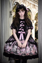 Black [The Case of the Missing Lamb] Print Long Sleeves Ruffle Bowknot Lace Gothic Lolita Dress
