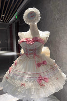 Apricot/Pink [Prelude to Spring Song] Sleeveless Multi-Layered Ruffle Bowknot Lace Sweet Princess Ballet Lolita Jsk Dress