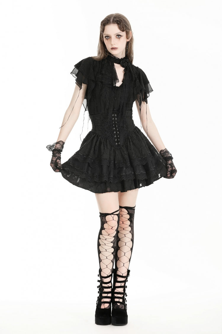 Black Women's Gothic High Waisted Multi-Layered Lace Puff Skirt