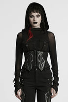 Black Irregular Mesh Zipper Women's Punk Underbust Corset