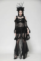Black Off Shoulder Long Flare Sleeves Lace Women's Gothic Romantic Top