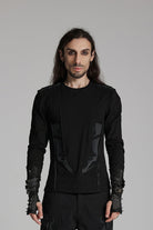 Black Round Collar Long Sleeves 3D Amor Patch Print Men's Punk T-Shirt