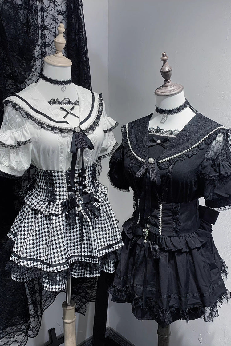 Sailor Collar Ruffle Bowknot Lace Jirai Kei Japanese Blouse 2 Colors