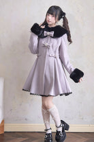 Sweet Plush Collar Waist-cinched Long Sleeves Bowknot Lace Japanese Lolita Coat 4 Colors