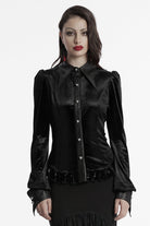 Black Lapel Collar Long Puff Sleeves Gradient Ruffle Women's Gothic Blouse