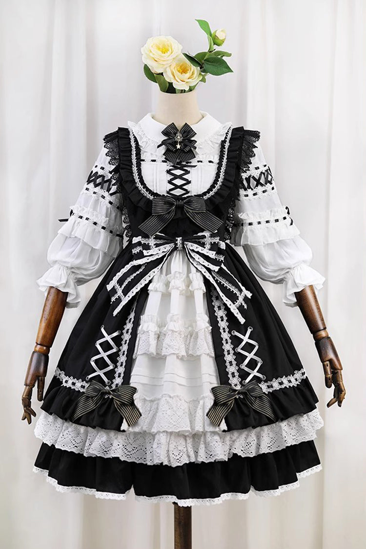 Black/White [Tina's Gift] Sleeveless Multi-Layered Ruffle Cardigan Bowknot Lace Sweet Lolita Jsk Dress