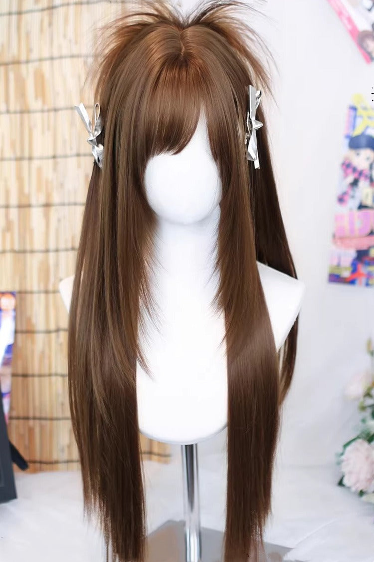 Kurina Honey Tangerine Warm Brown Side-Swept Bangs Long Straight Sweet Lolita Long Wig