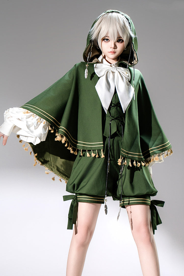 Green [Rabbit Feather] Rabbit Ears Hooded Sweet Prince Handsome Ouji Lolita Cloak Coat