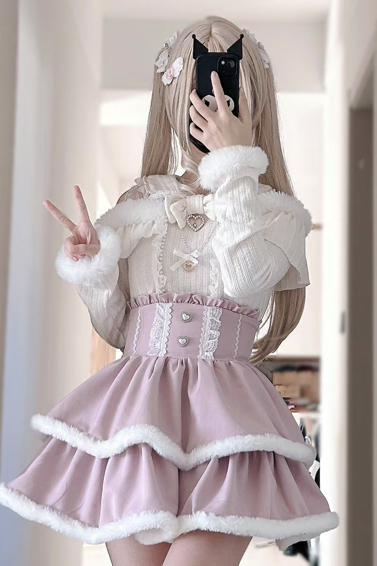 Pink Double-Layered Ruffle Lace Jirai Kei Japanese Skirt