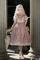 [Daydream Rose] Short Sleeves Floral Jacquard Print Ruffle Embroidery Bowknot Sweet Lolita Dress 3 Colors