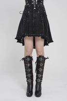 Black Lace-Up Pleated Eyelet Women's Punk Skirt