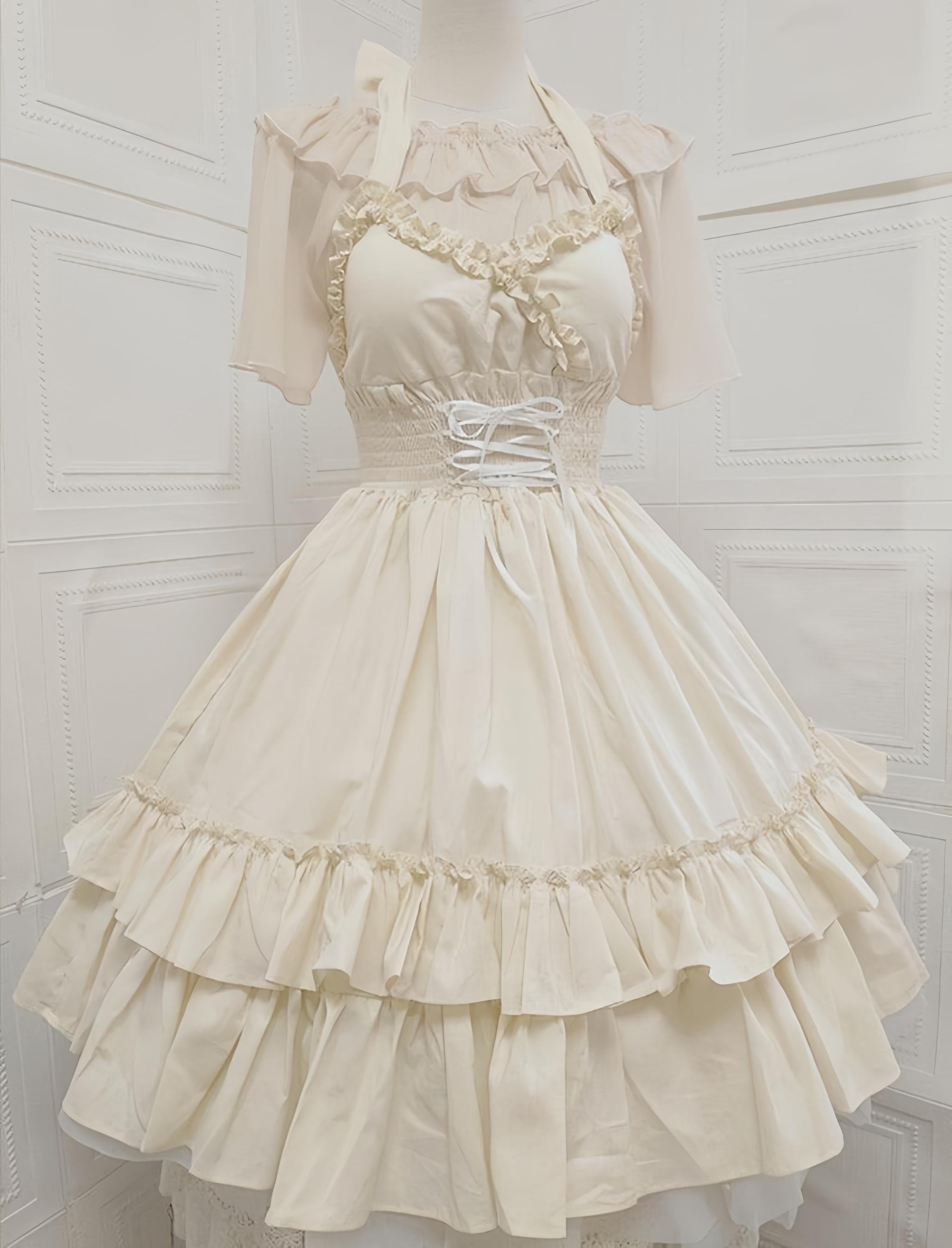 Classic Lolita Halter Neck JSK Dress, Double Layered Skirt