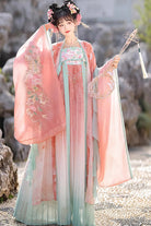 Pink Long Sleeves Print Embroidery Sweet Hanfu Full Set
