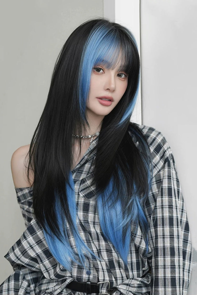 Black/Blue Ombre Highlighted High-Layered Long Straight Sweet Lolita Wig