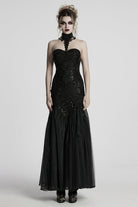 Black Off Shoulder Embroidery Lace Slim Women's Gothic Gown Fishtail Dress