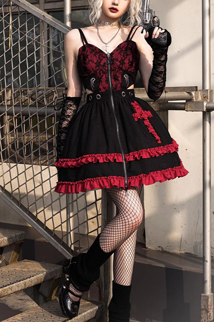 Black/Red Elemental Judgment Day Red Cross Ruffle Gothic Lolita Jsk Dress