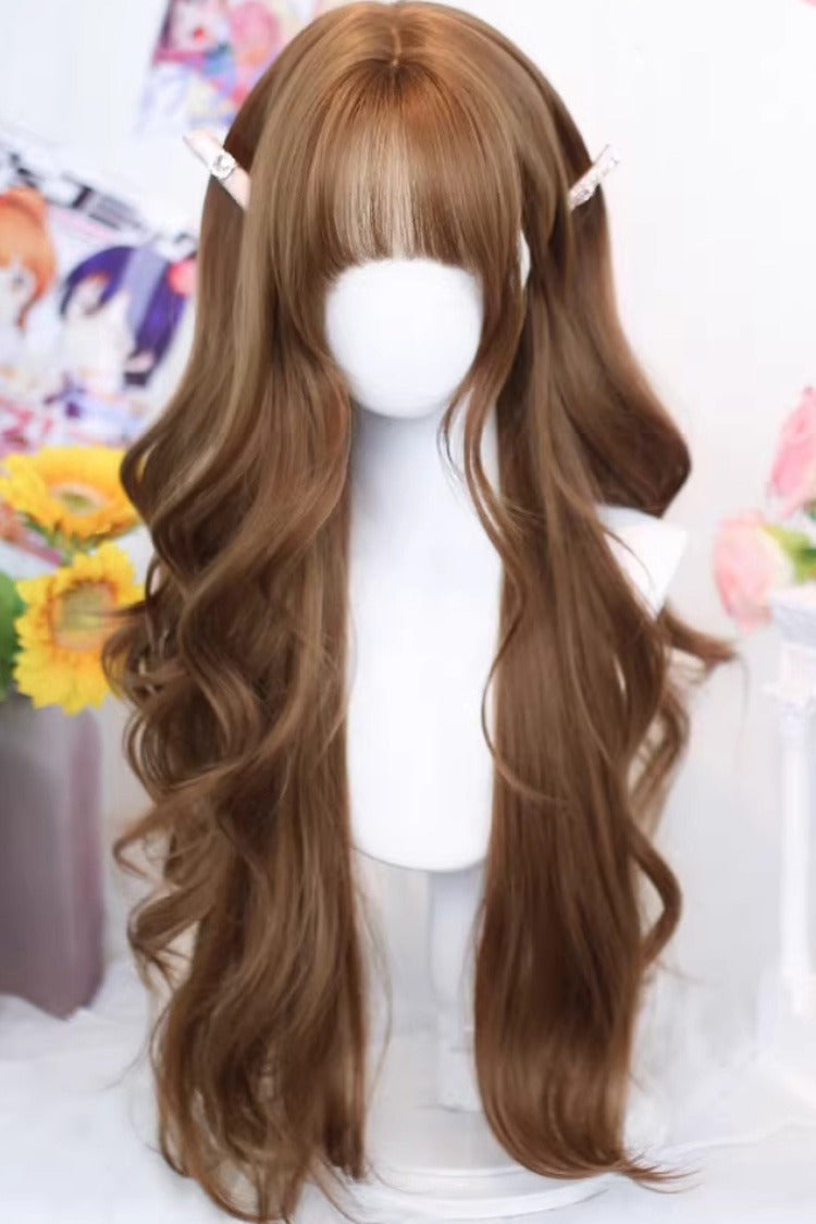 Sugary Warm Brown Big Wavy Light Air Bangs Sweet Lolita Wig