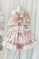 Pink [Sweet Dessert Cat] Print Ruffle Bowknot Lace Sweet Princess Lolita Dress Set