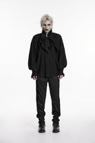 Black Stand Collar Long Lantern Sleeves Bow Lace Pleated Men's Gothic Shirt
