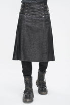 Black Print Chain Multi Buckle Men's Gothic Skirt