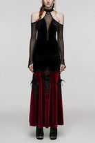 V Collar Off Shoulder Hollow Stitching Mesh Women's Gothic Dress 2 Colors