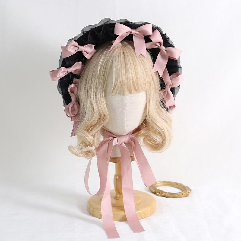 Xiaogui - Classic Lolita Lace Bonnet Hat, Detachable Bows