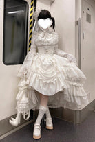White [Eternal Taboo] Long Hime Sleeves Ruffled Bow Gothic Lolita Skirt Dress Set