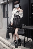 Black Plaid Print Bowknot Sweet Jirai Kei Japanese Skirt
