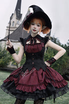 Black/Red [Potions] Sleeveless Triple-Layered Ruffle Bowknot Lace Gothic Lolita Dress 2 Colors