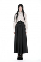 Black High Waisted Women's Gothic Pleated Long Skirt