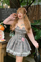 Grey Square Collar Sleeveless Printed Ruffled Lace Rose Sweet Japanese Plus Size Lolita Jsk Dress