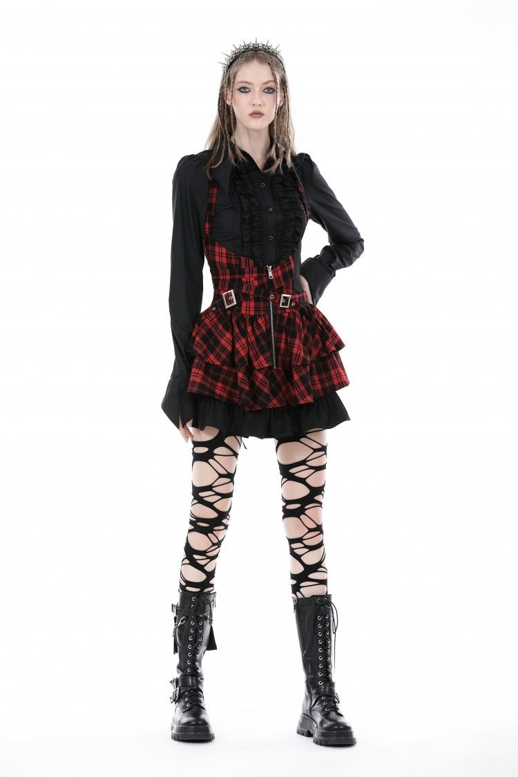 Black Turn-down Collar Ruffled Long Sleeves Women's Gothic Blouse