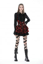 Black Turn-down Collar Ruffled Long Sleeves Women's Gothic Blouse