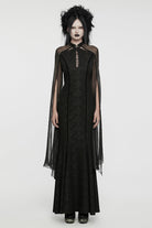 Black Cheongsam Collar Chiffon Stitching Ripped Women's Gothic Dress