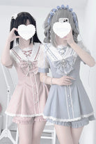 Sweet Short Sleeves Print Bowknot Jirai Kei Japanese Dress Set 3 Colors