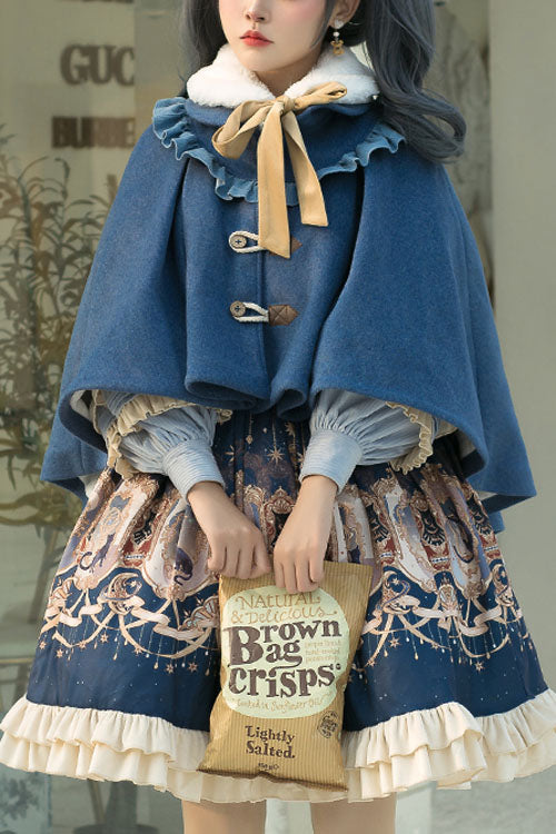 Blue Explore The Stars Ruffled Classic Lolita Skirt Dress