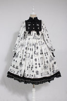 White Christian Pious Duck Print Long Sleeves Bowknot Sweet Lolita OP Dress