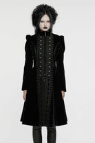 Black Long Puff Sleeves Floral Embroidery Women's Gothic Coat