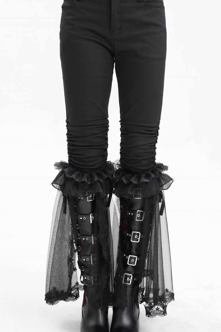 Black Ruffle Stitching Lace Women's Gothic Pants