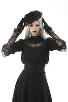 Black Ruffled Floral Embroidered Lace-Up Women's Gothic Corset